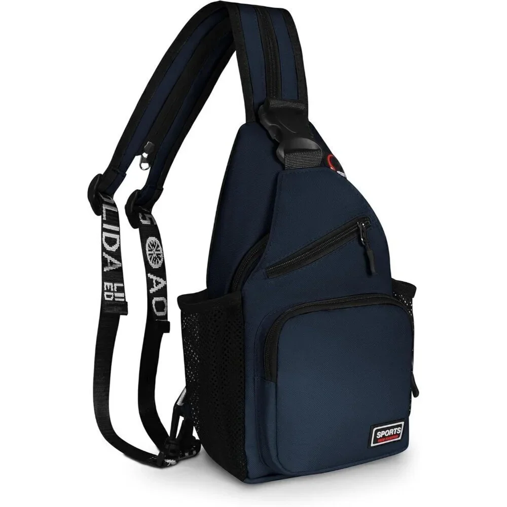 💫 Men Blue Crossbody Bag Sling EarphoneHole Multipurpose Travel Hiking Backpack